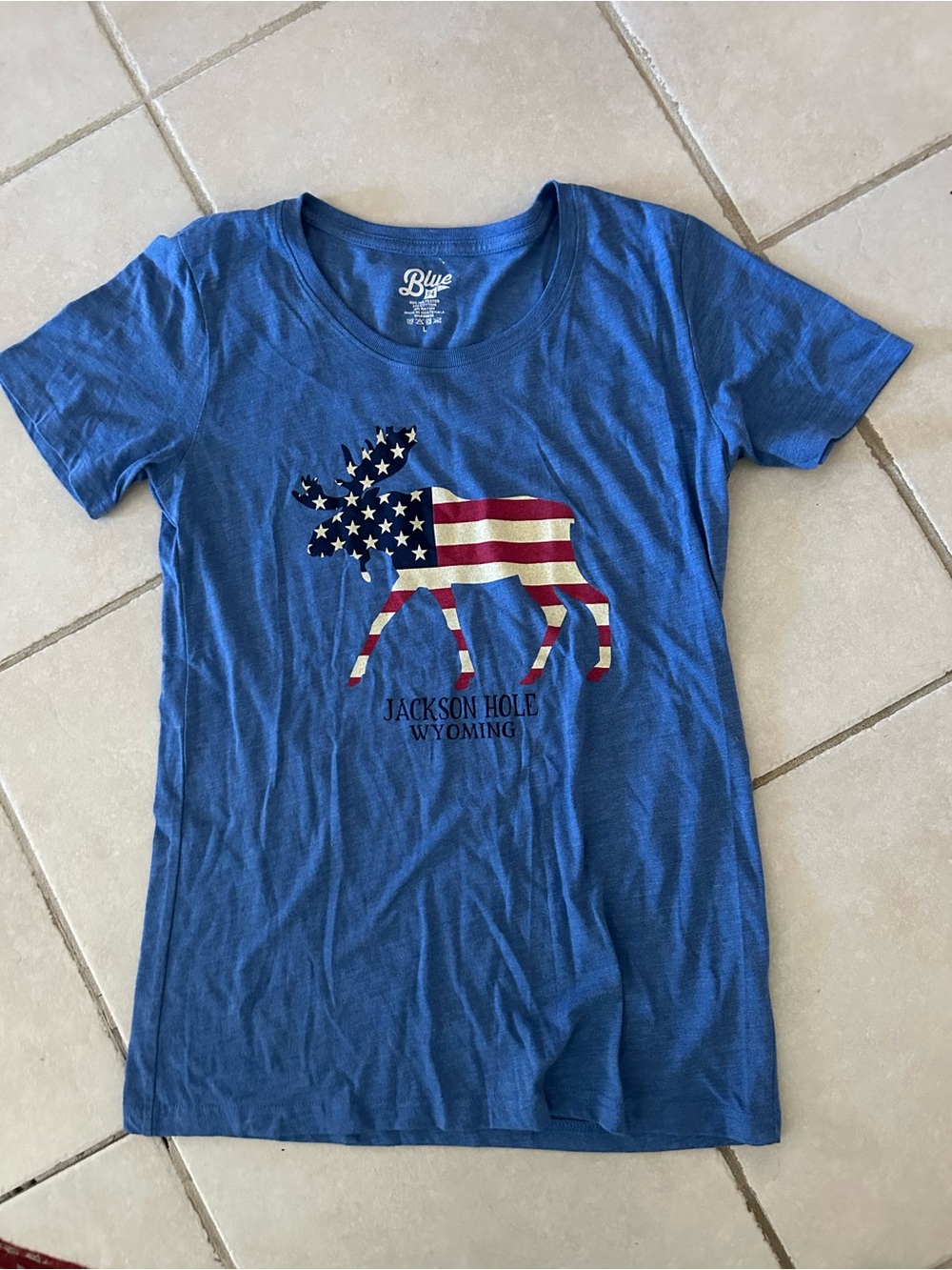 Blue 84 Blue Kids Tee with American Flag Moose Graphic- Jackson Hole Wyoming